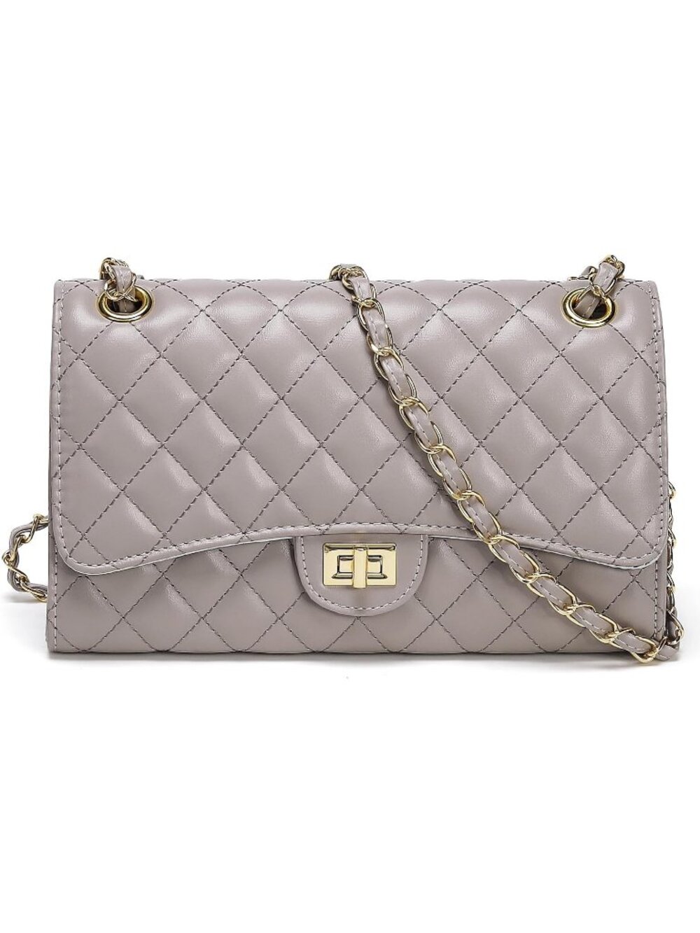 Women's Grey Quilted Pu Leather Chain Strap Crossbody Shoulder Bag
